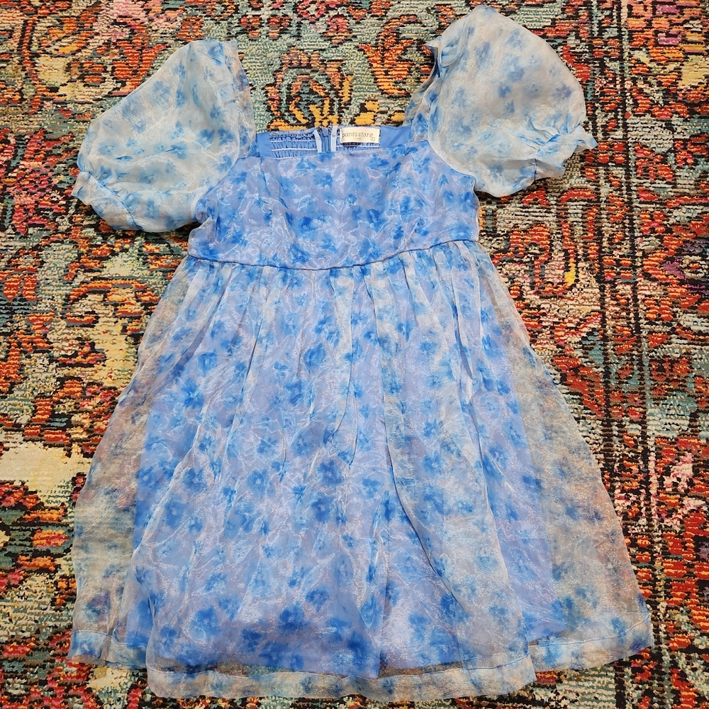 Pants Store Blue Puff Sleeve Mini Dress